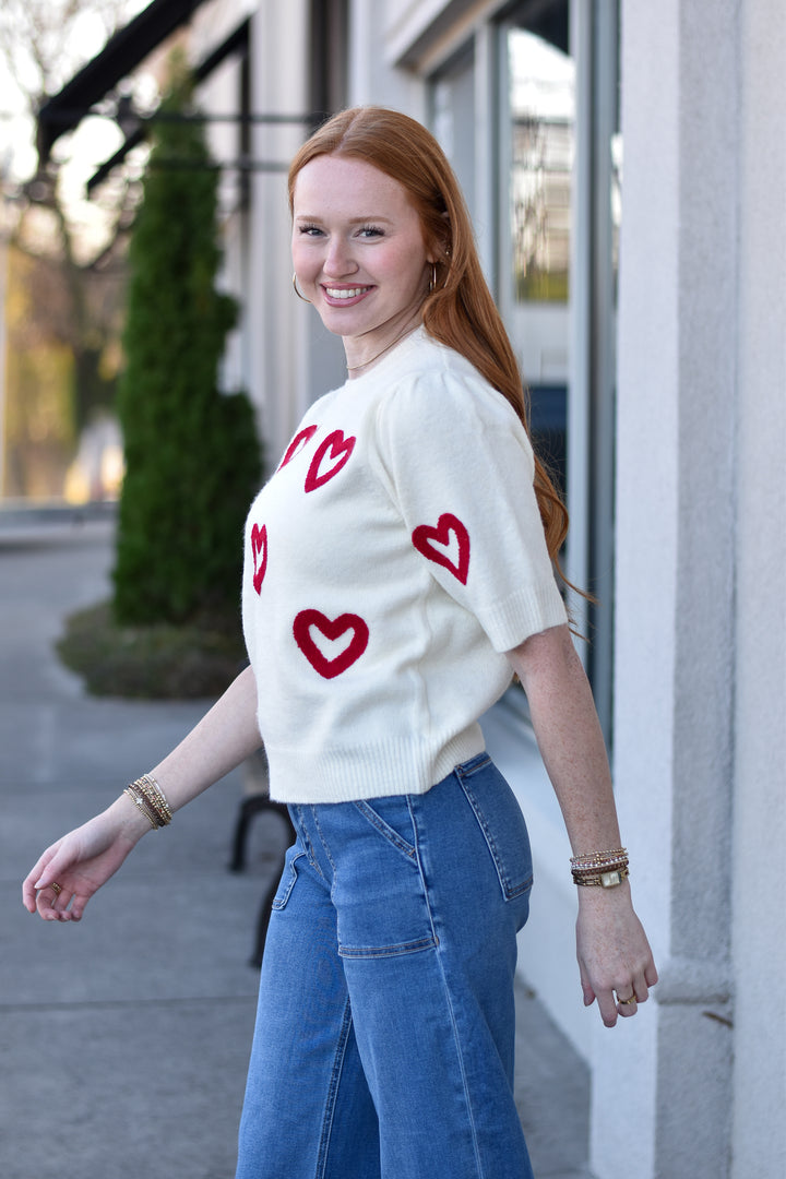 Heart Pattern Knit Sweater