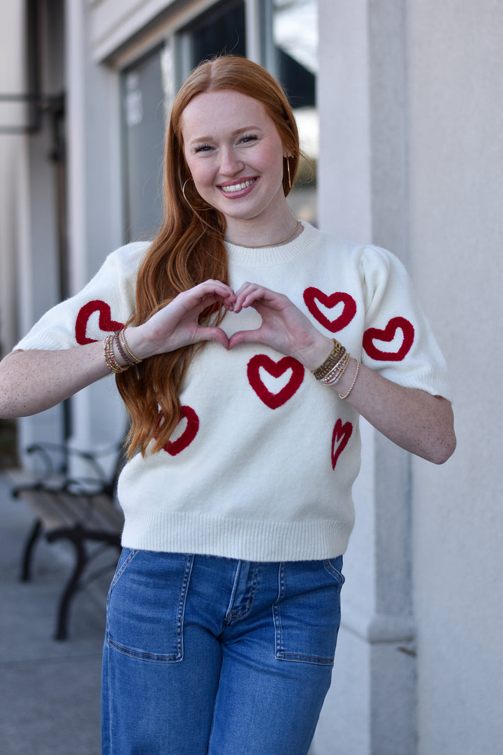 Heart Pattern Knit Sweater