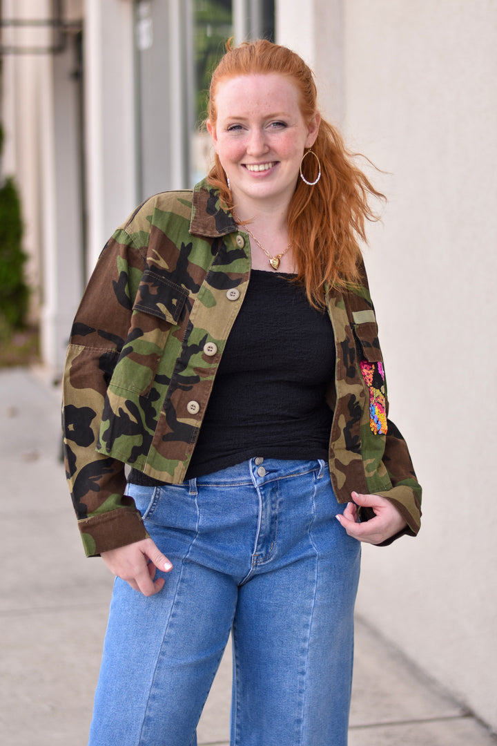 Camo Sequins Contrast Jacket