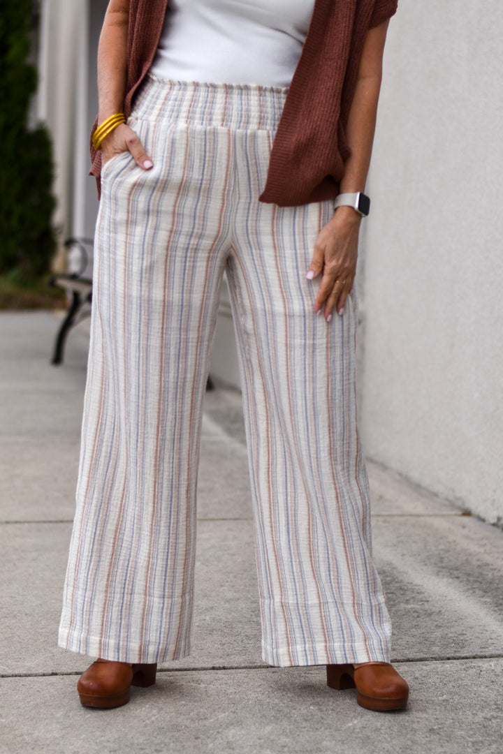 Sunset Stripes Cotton Gauze Wide-Leg Pants