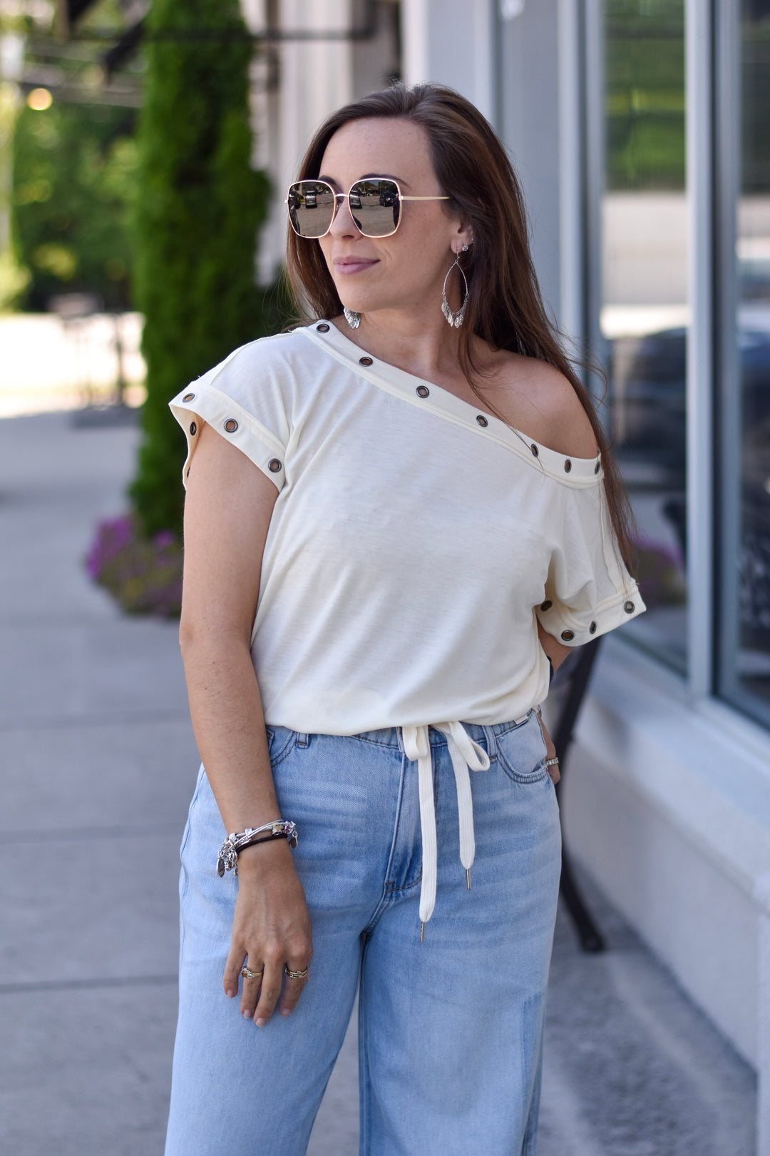 Auralis Metal Trim Eyelet Top