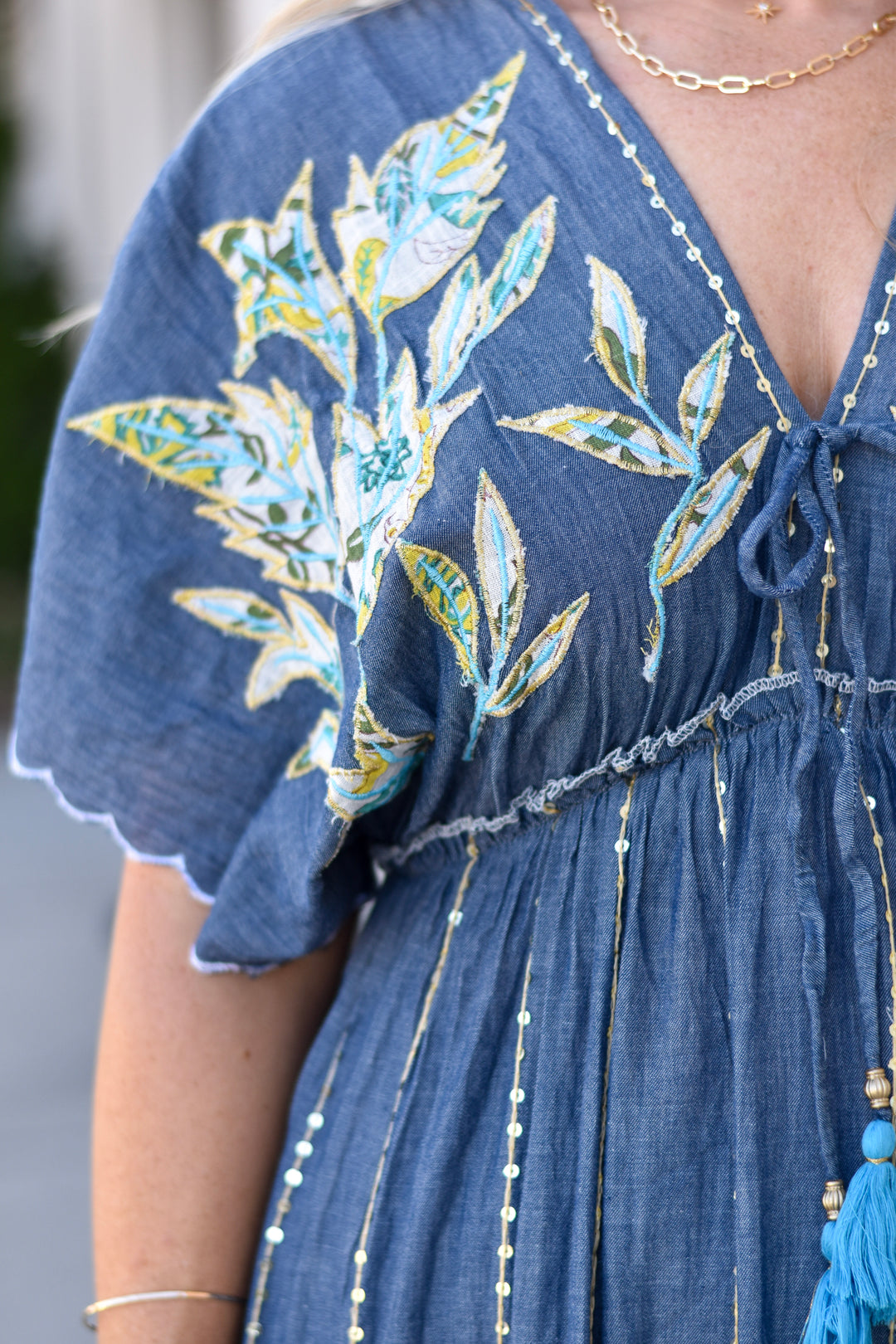 Pol Embroidered Cotton Denim Dress