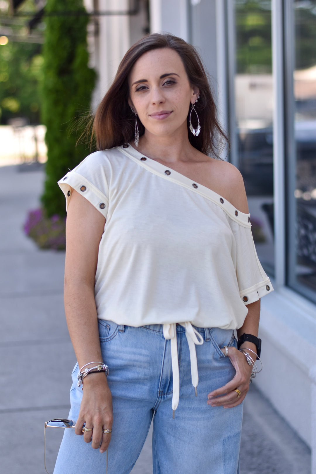 Auralis Metal Trim Eyelet Top