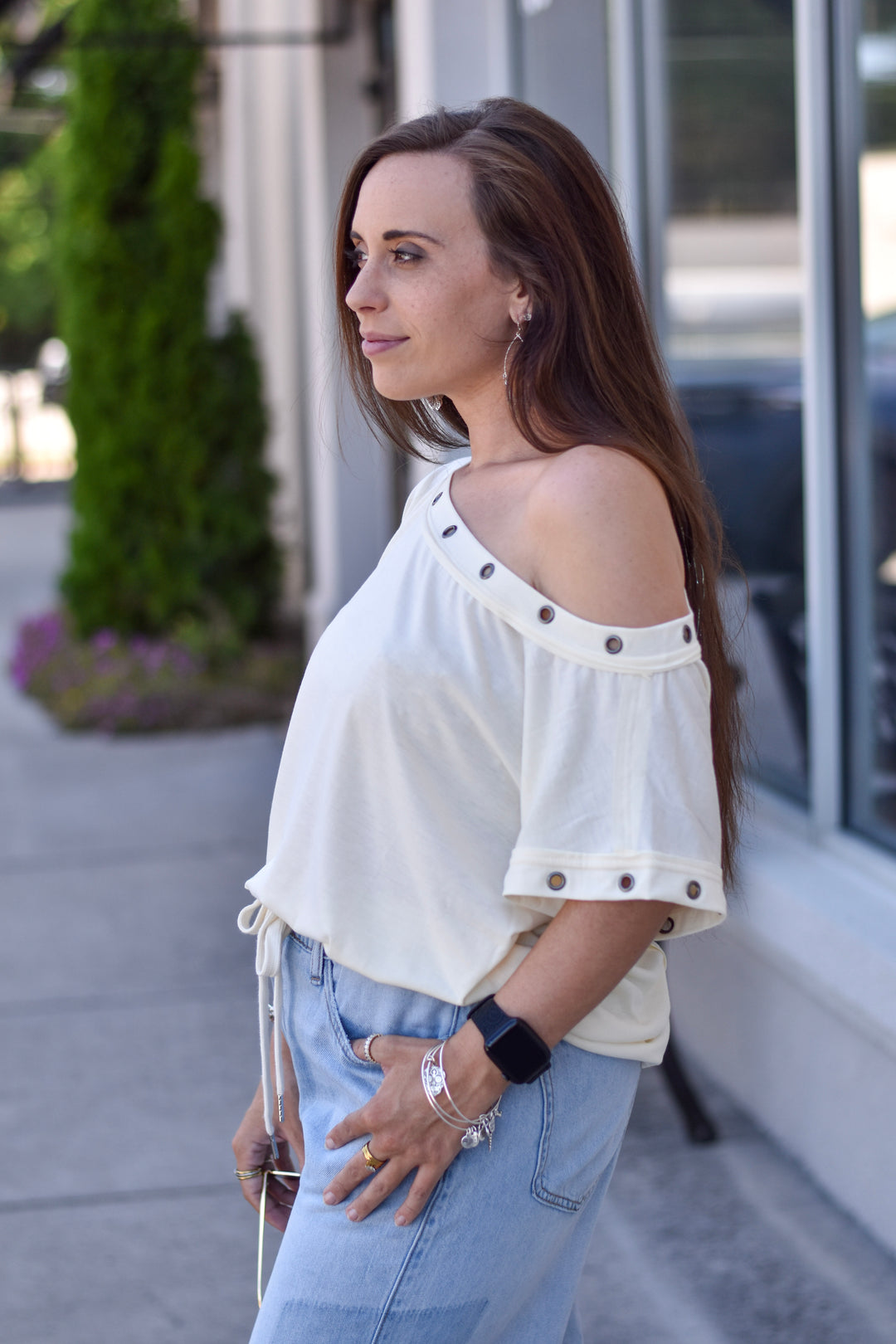 Auralis Metal Trim Eyelet Top