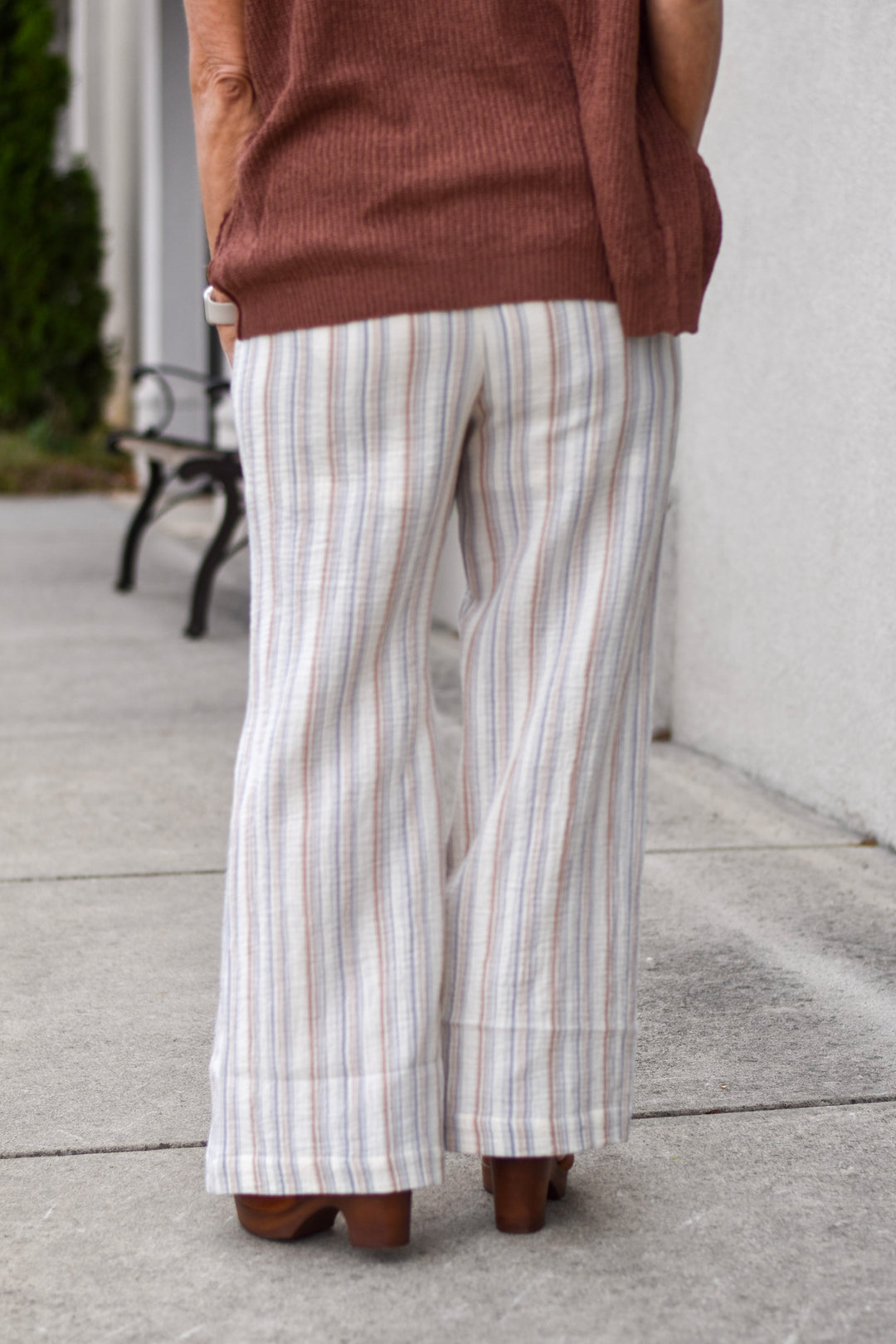 Sunset Stripes Cotton Gauze Wide-Leg Pants