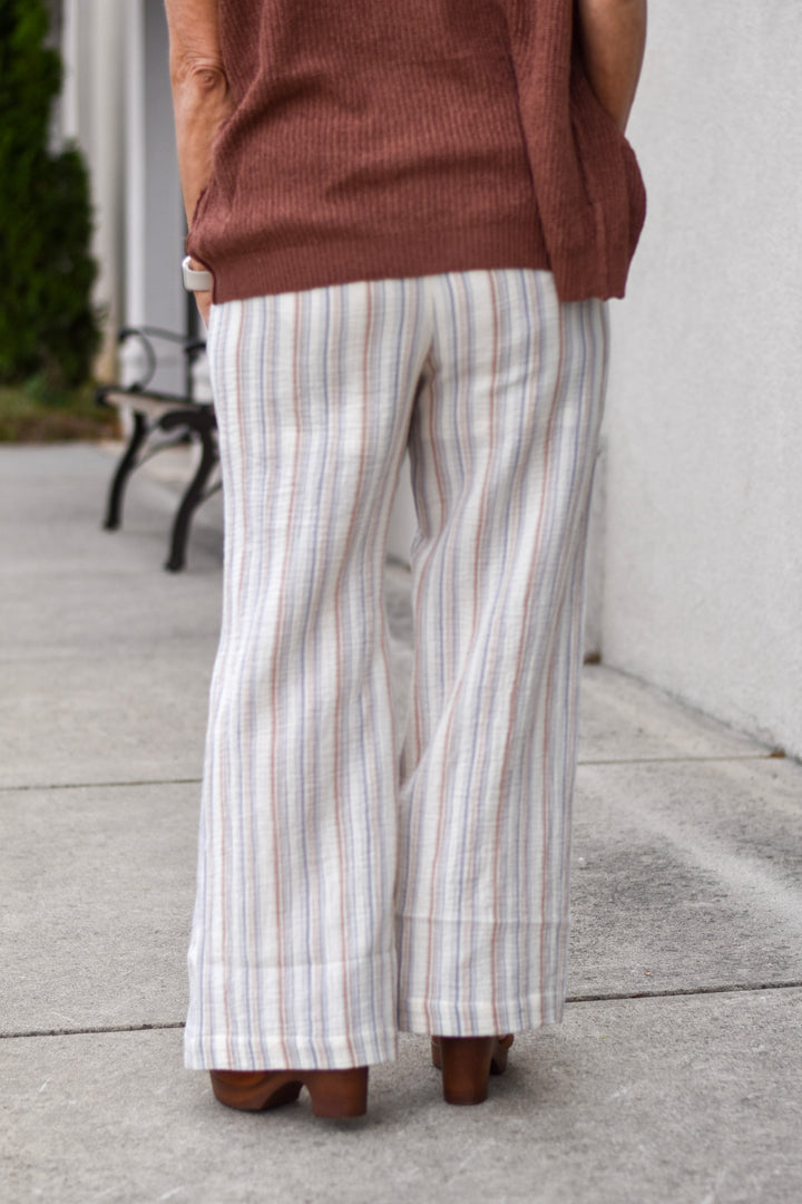 Sunset Stripes Cotton Gauze Wide-Leg Pants