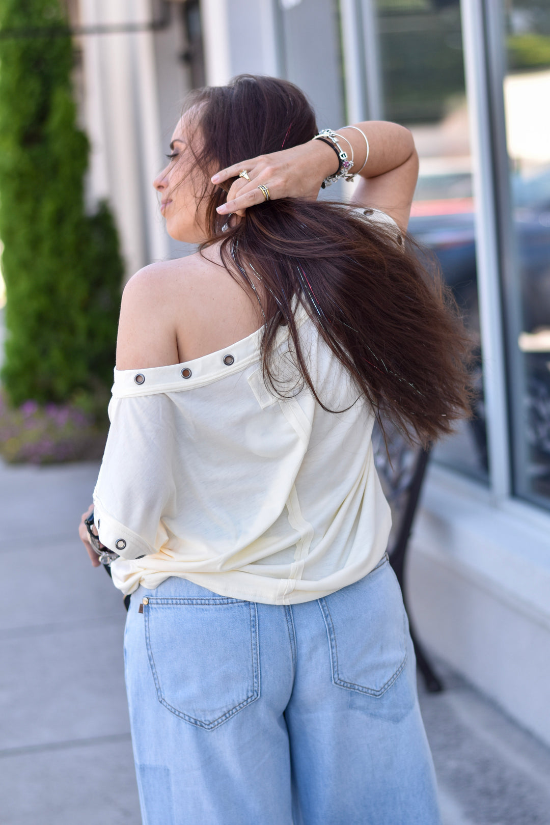 Auralis Metal Trim Eyelet Top
