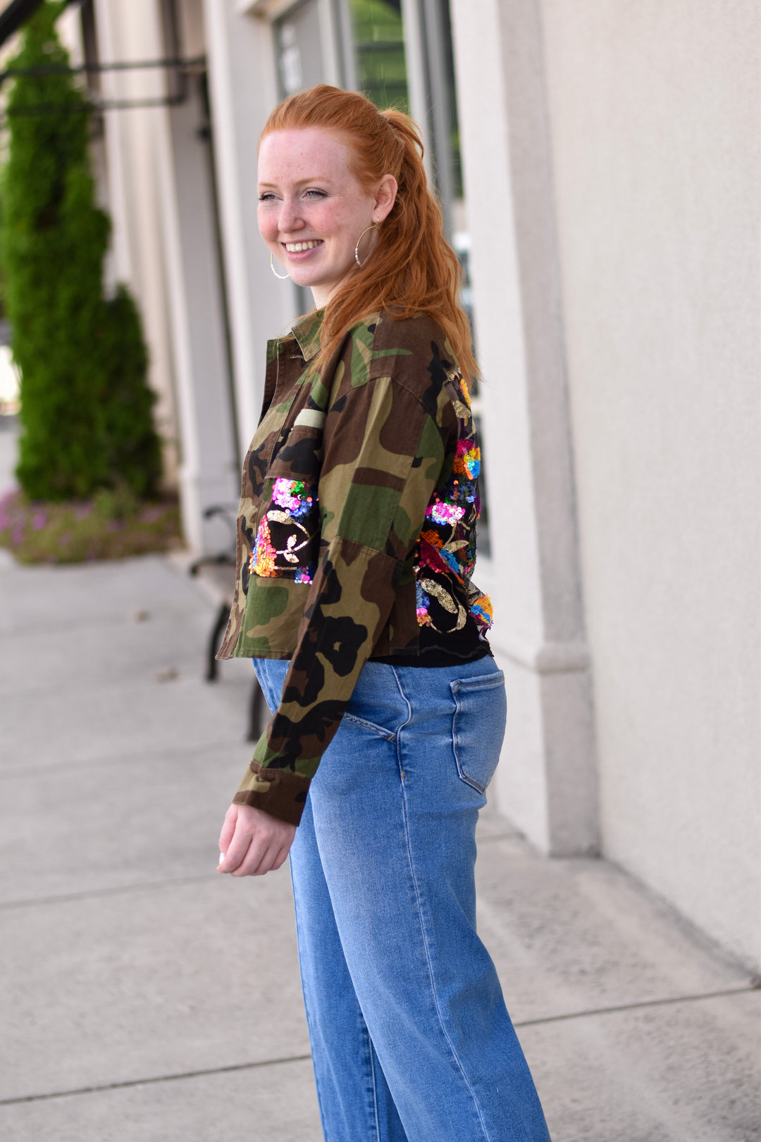 Camo Sequins Contrast Jacket