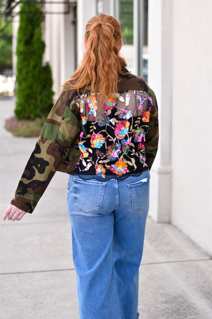 Camo Sequins Contrast Jacket