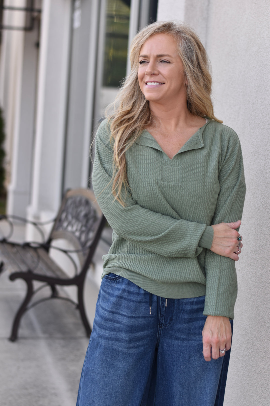 Comfy Charm Split Neckline Top