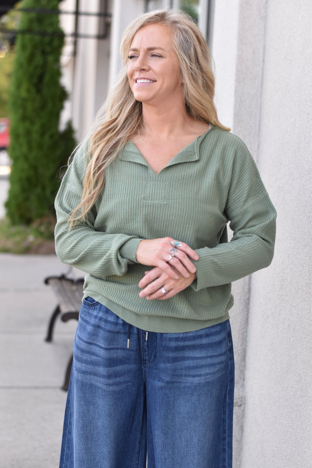 Comfy Charm Split Neckline Top
