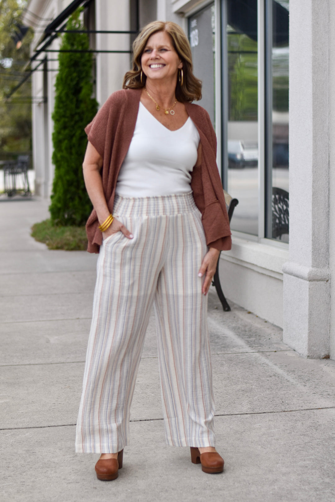 Sunset Stripes Cotton Gauze Wide-Leg Pants