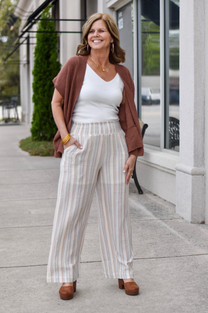 Sunset Stripes Cotton Gauze Wide-Leg Pants