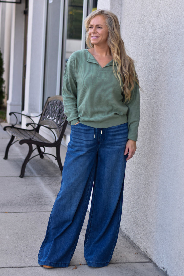 Comfy Charm Split Neckline Top
