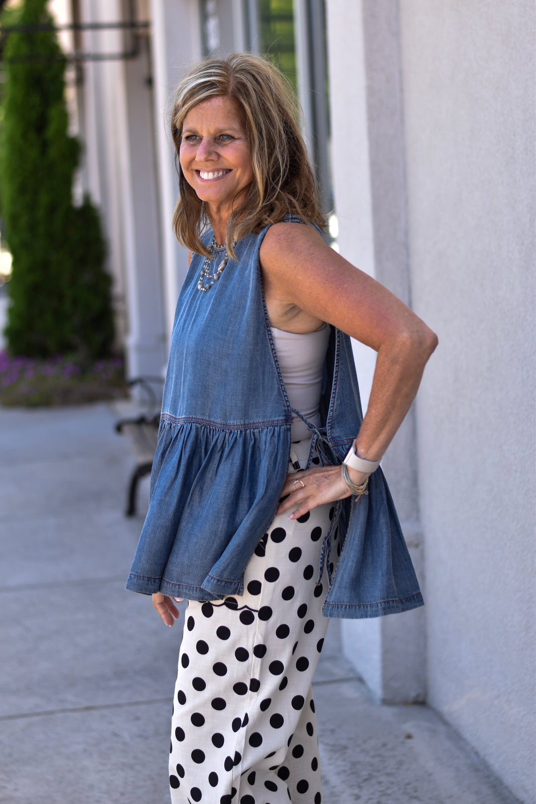 Boho Denim Tie Side Top