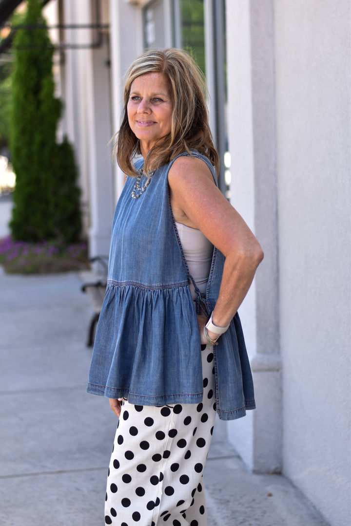 Boho Denim Tie Side Top