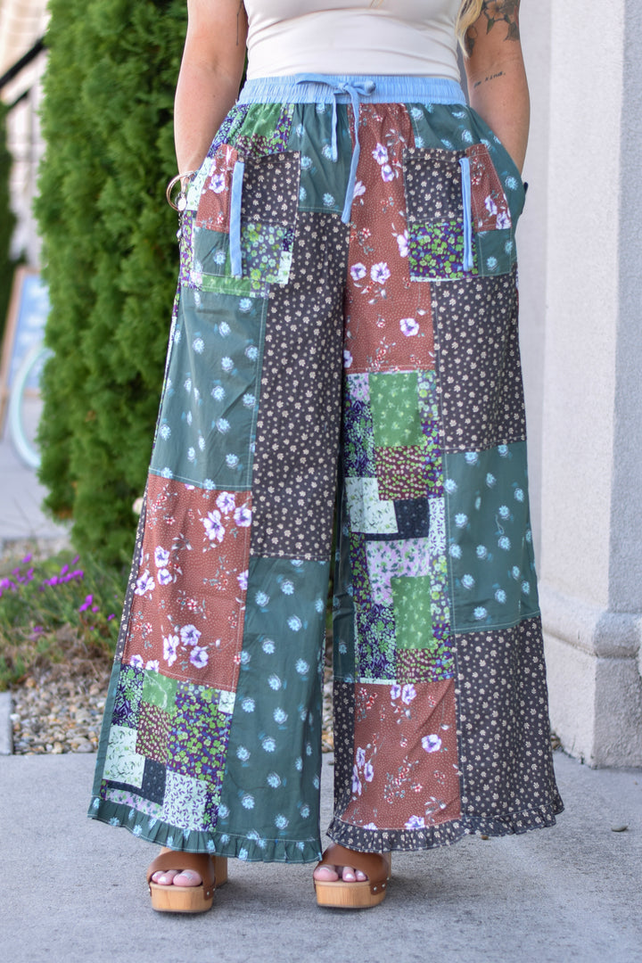 Easel's Patchwork Wide-Leg Pants