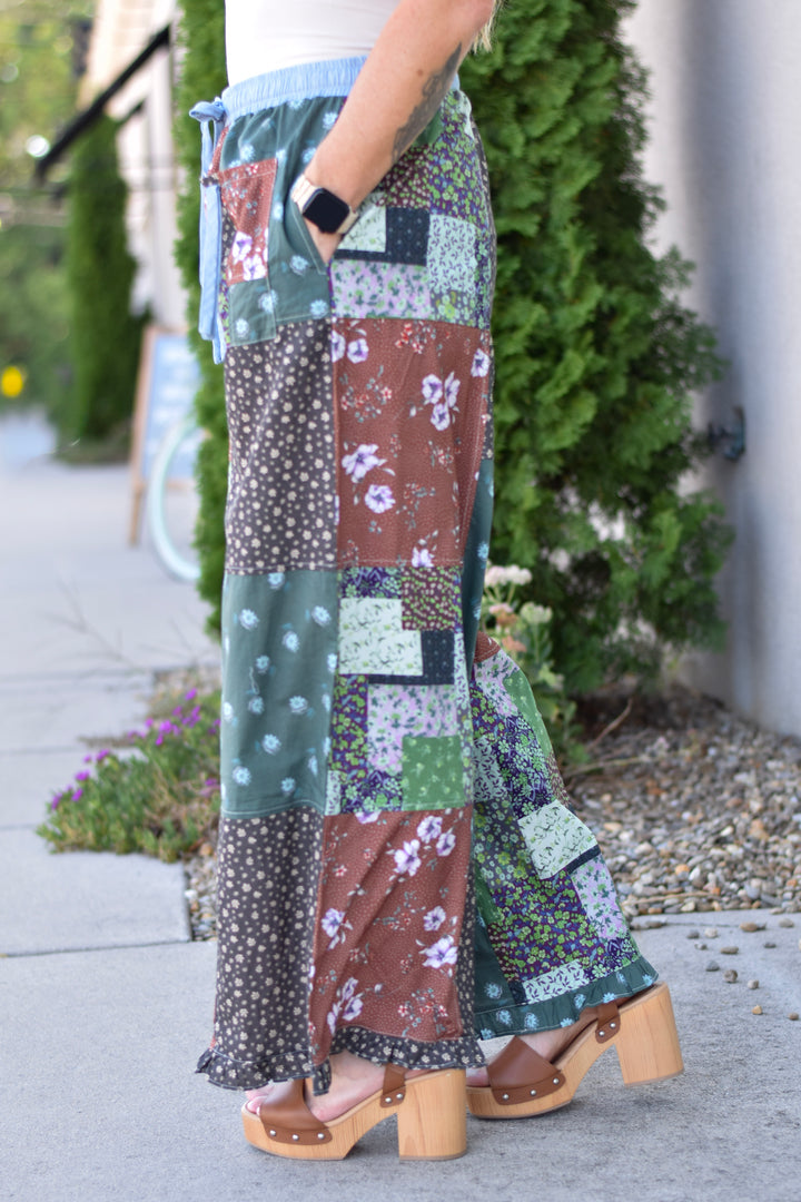 Easel's Patchwork Wide-Leg Pants