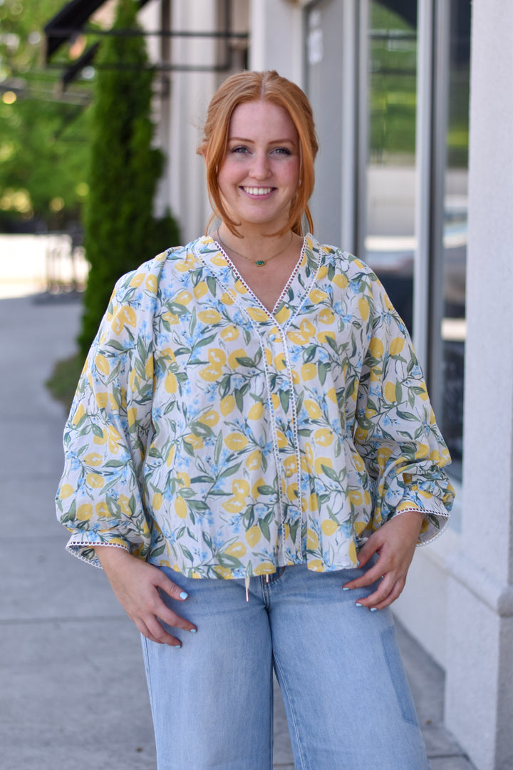 Fate Lemon Puff Sleeve Button Shirt
