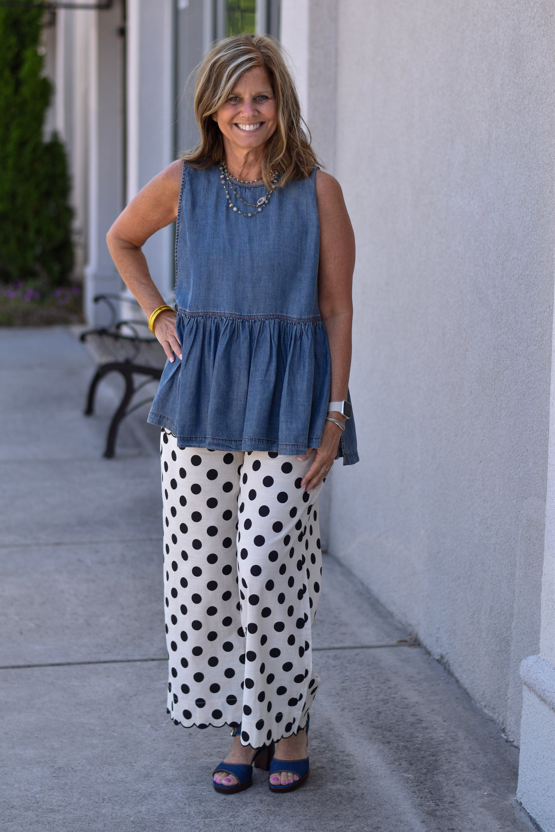 Boho Denim Tie Side Top