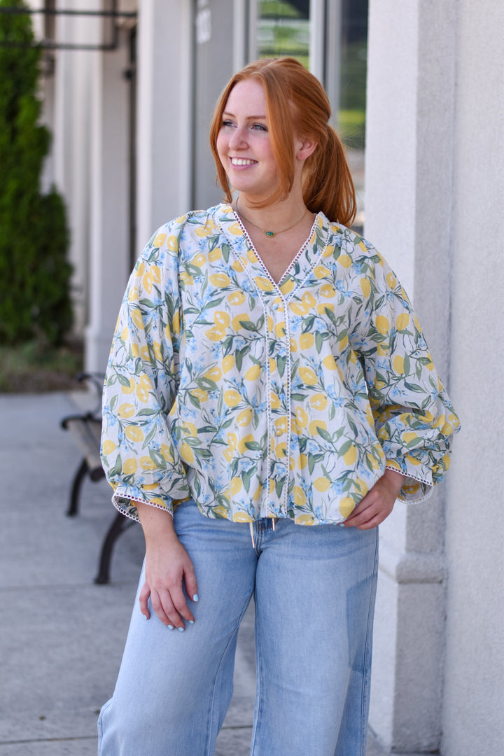 Fate Lemon Puff Sleeve Button Shirt