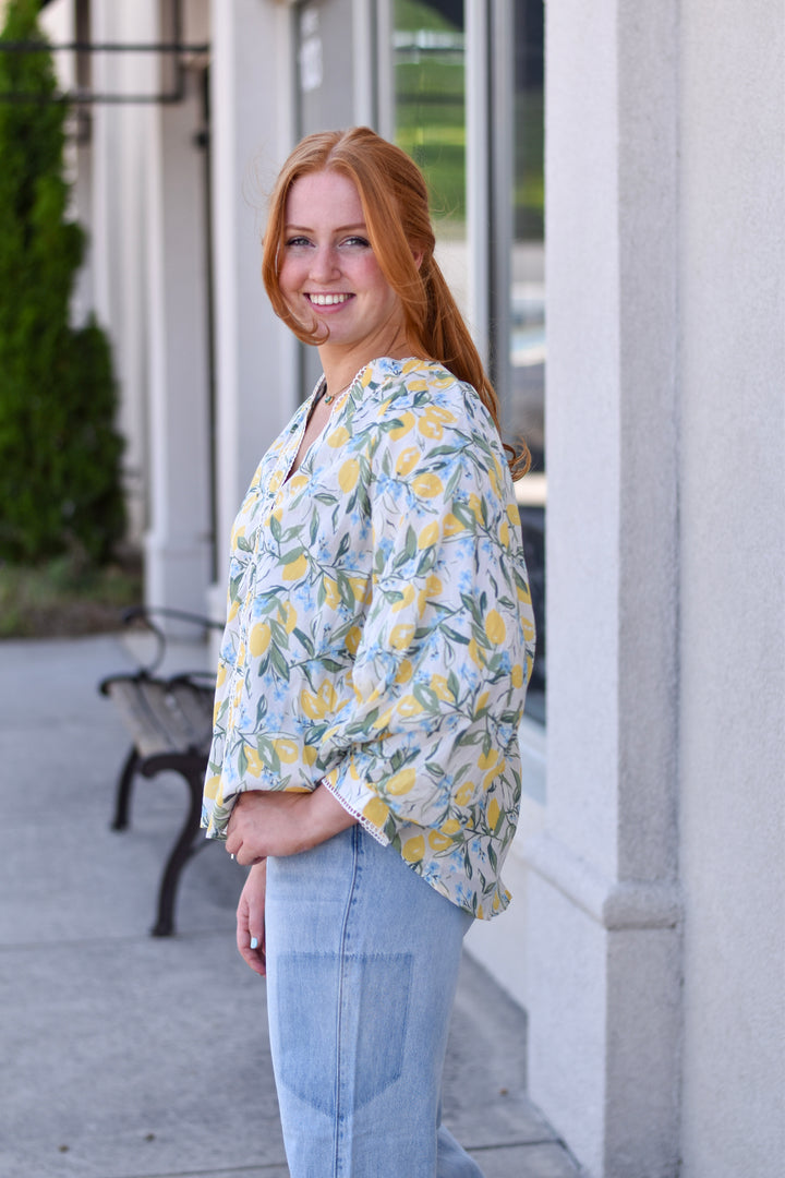 Fate Lemon Puff Sleeve Button Shirt