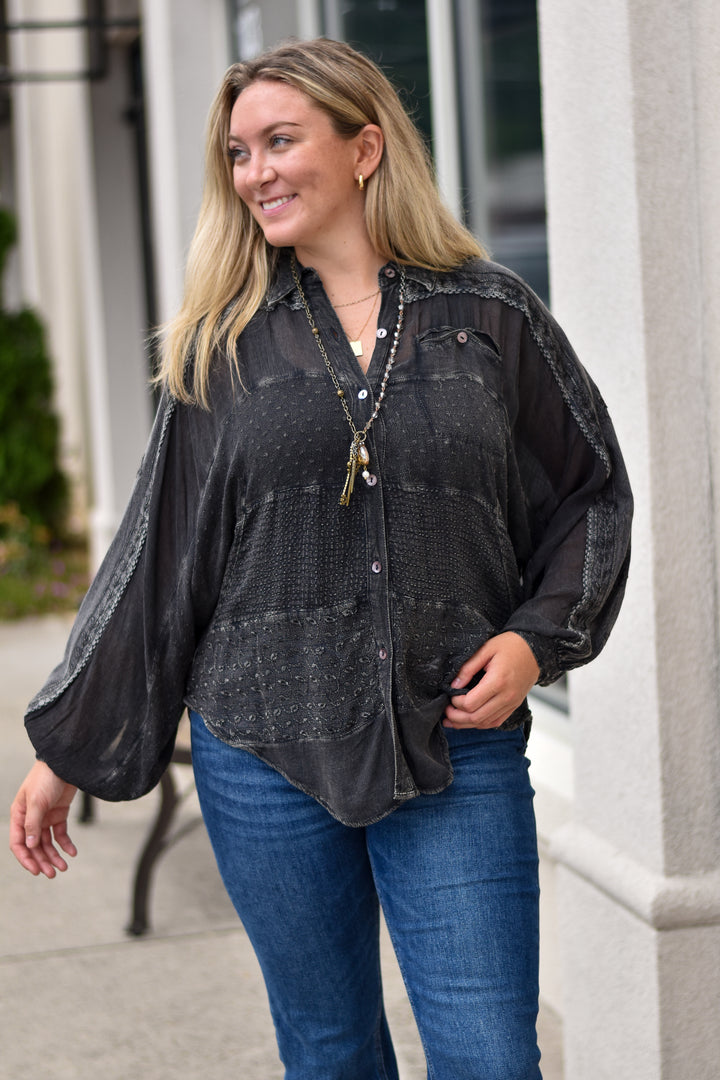Embroidery Bishop Sleeve  Top