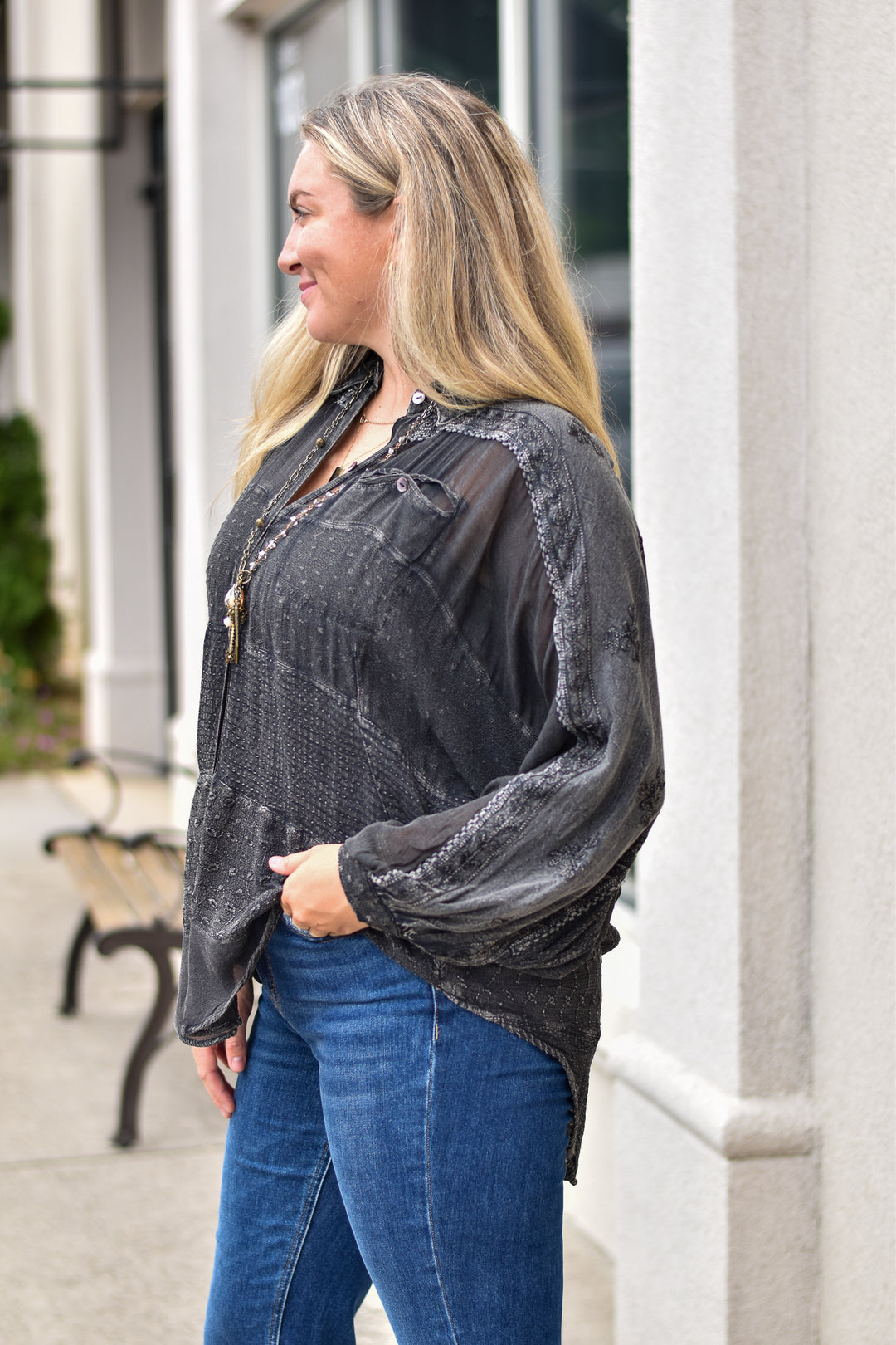 Embroidery Bishop Sleeve  Top