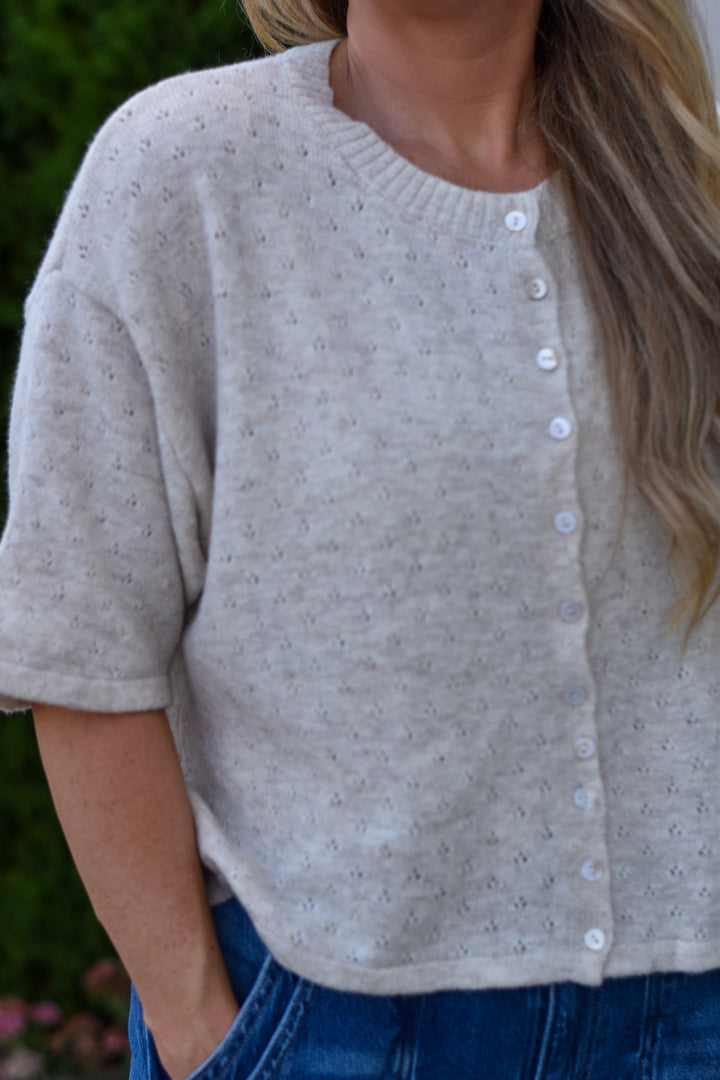 Anika Pointelle Short Sleeve Cardigan