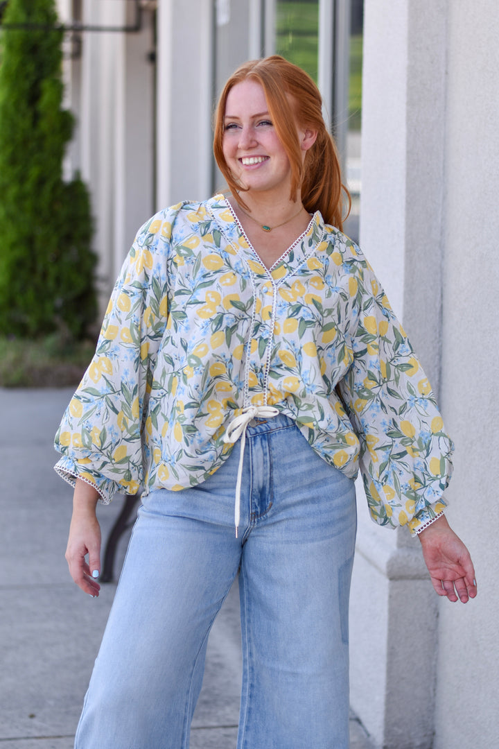 Fate Lemon Puff Sleeve Button Shirt