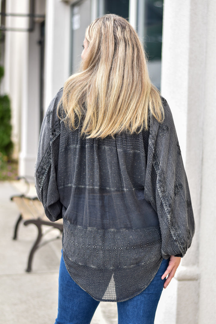 Embroidery Bishop Sleeve  Top