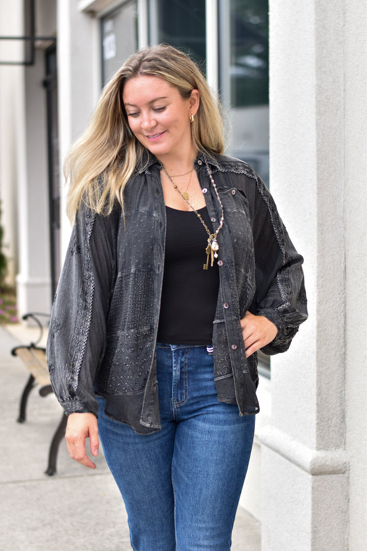 Embroidery Bishop Sleeve  Top