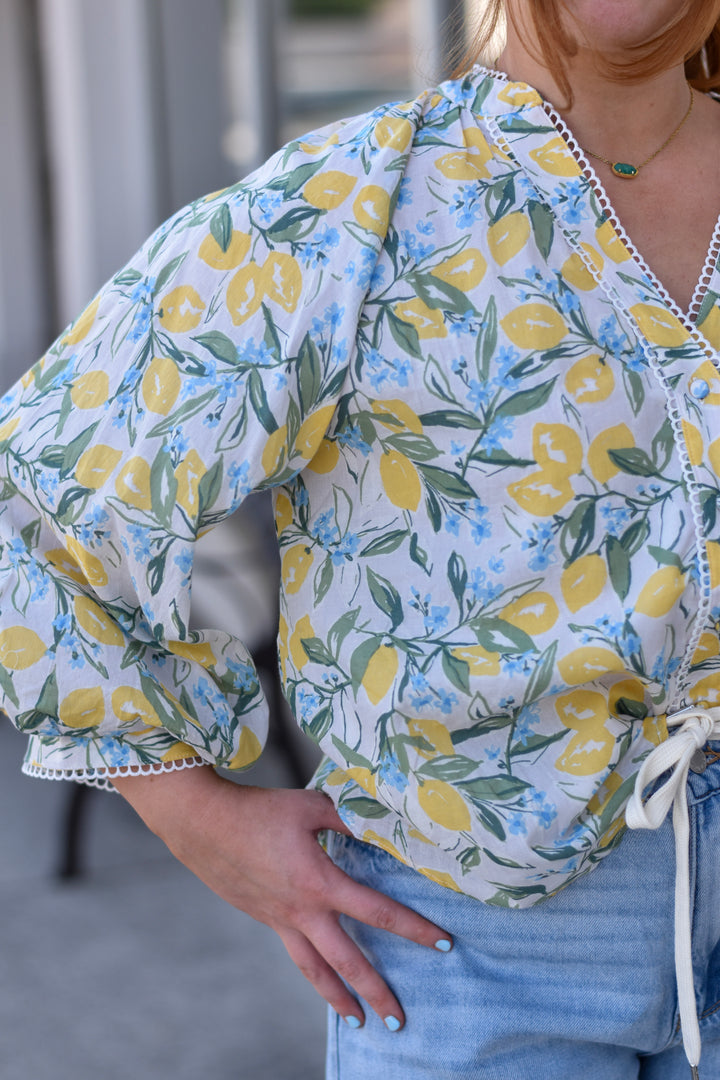 Fate Lemon Puff Sleeve Button Shirt