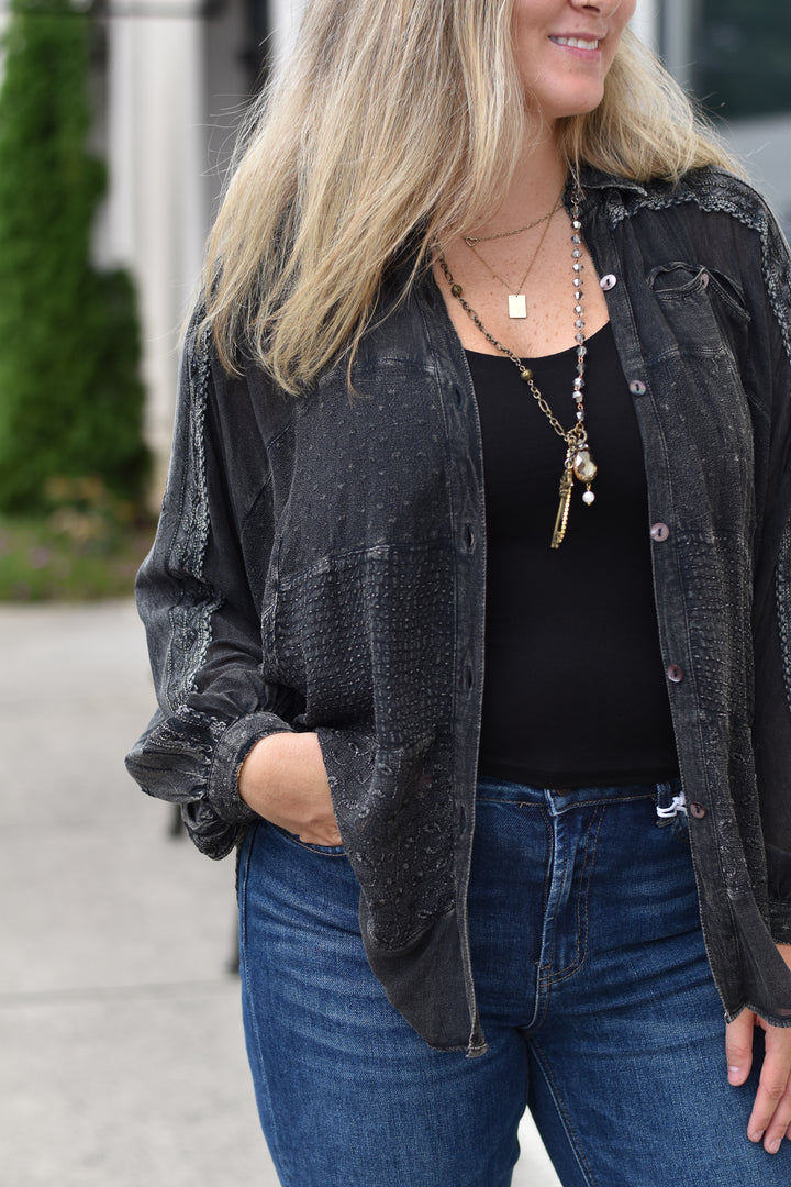 Embroidery Bishop Sleeve  Top