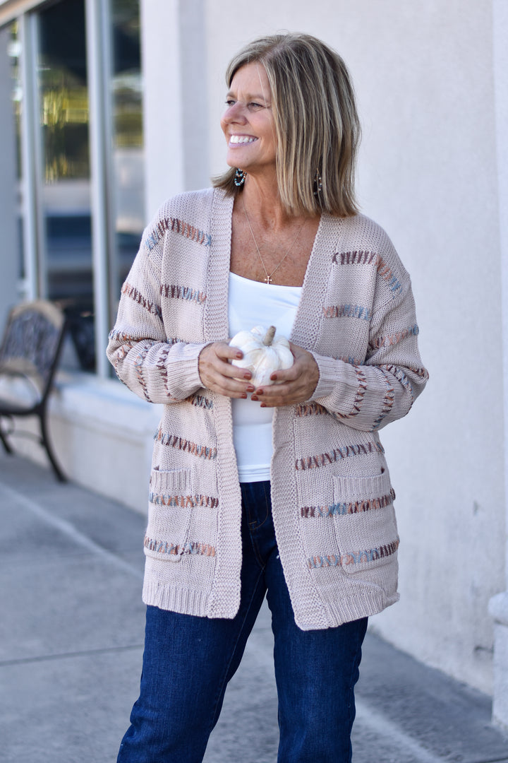 Multicolor Stitch Patch Pocket Cardigan