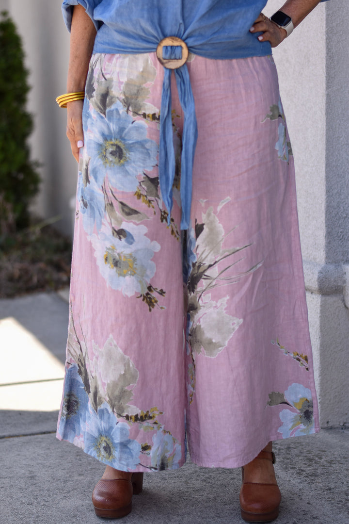 Tempo Paris Floral Linen Smocked Pants
