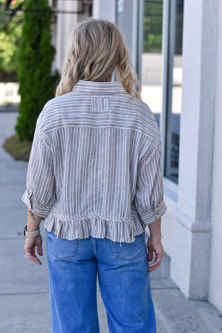 Weekend Stripe Ruffled Hem Shirt