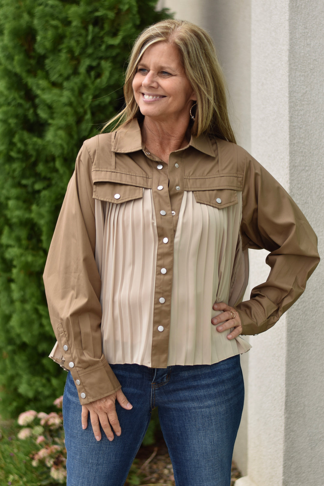 Fate Pleated Button Shirt Jacket