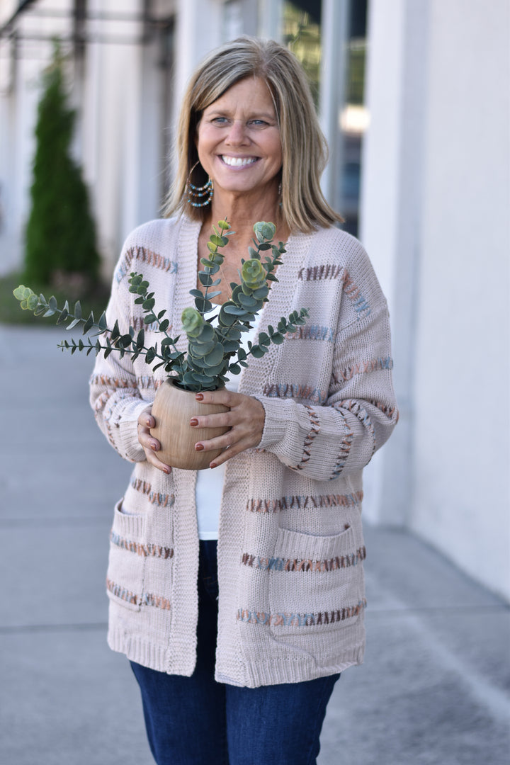 Multicolor Stitch Patch Pocket Cardigan