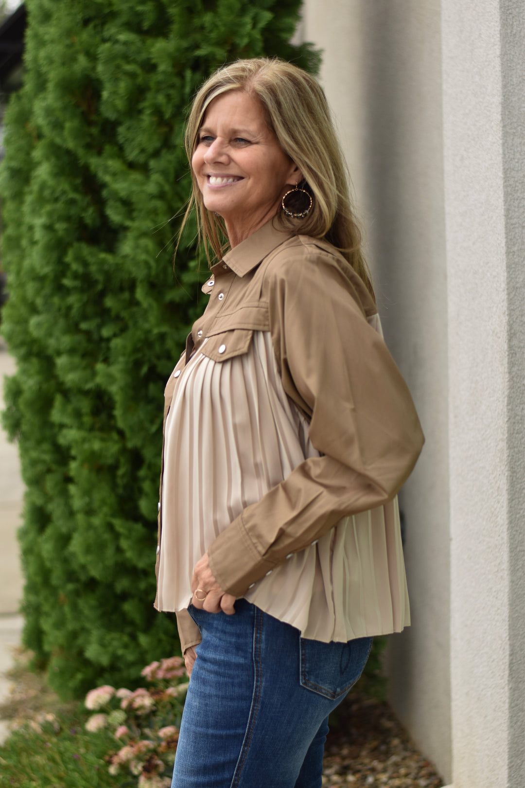 Fate Pleated Button Shirt Jacket