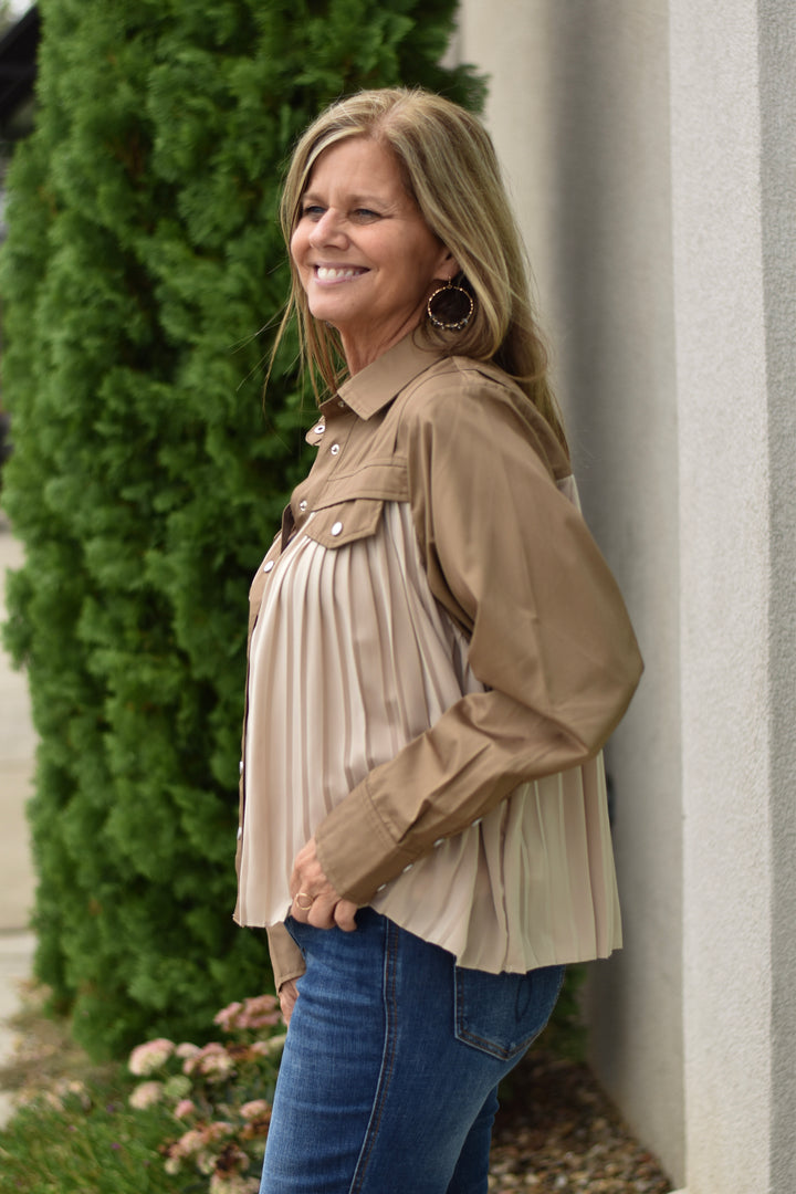 Fate Pleated Button Shirt Jacket