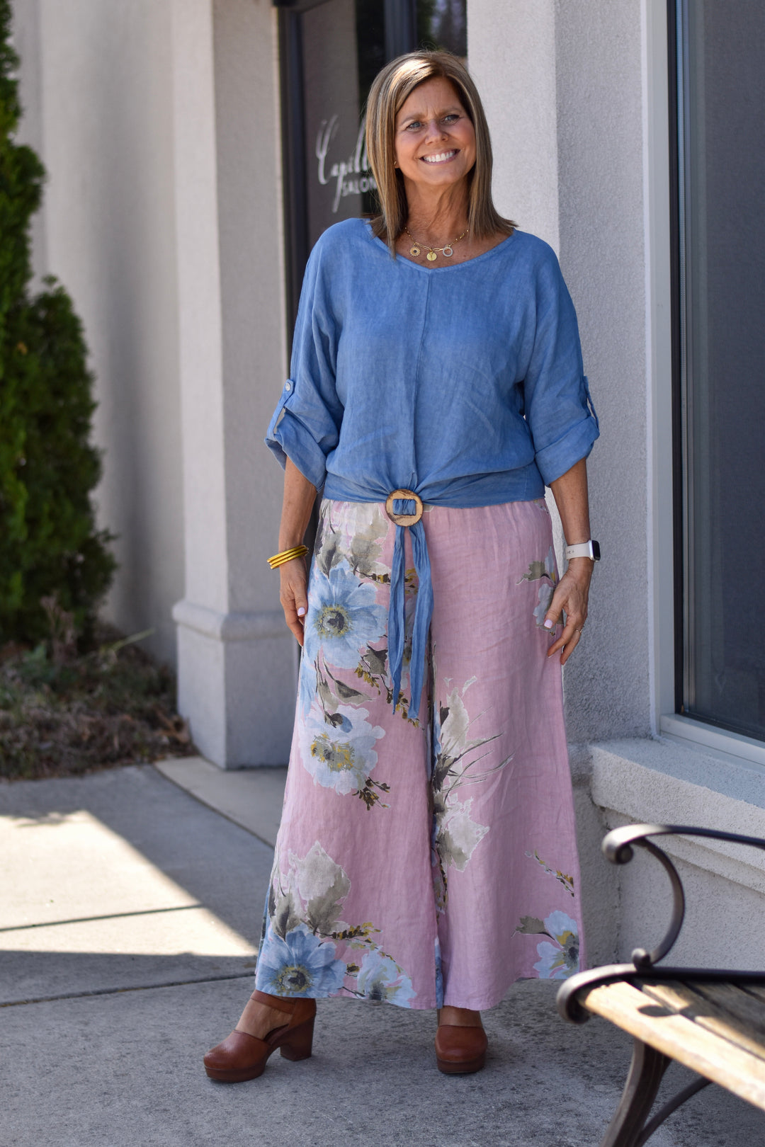 Tempo Paris Floral Linen Smocked Pants