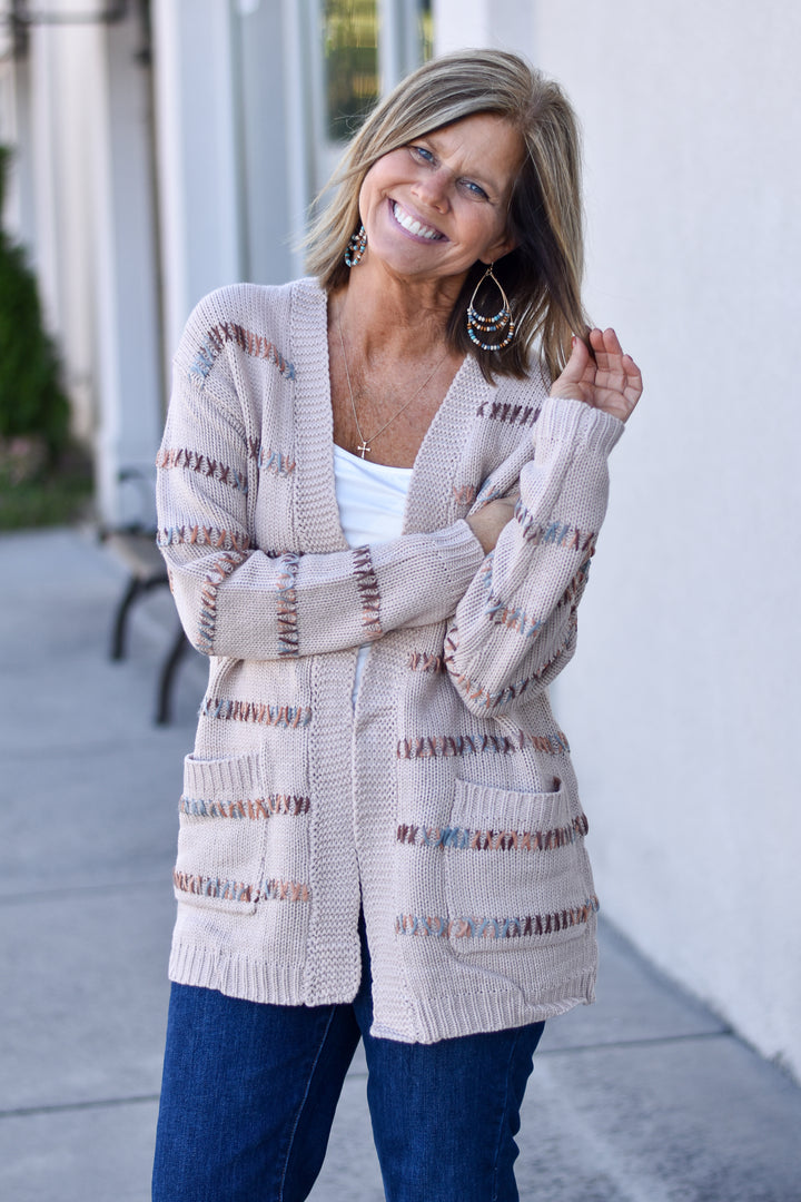 Multicolor Stitch Patch Pocket Cardigan