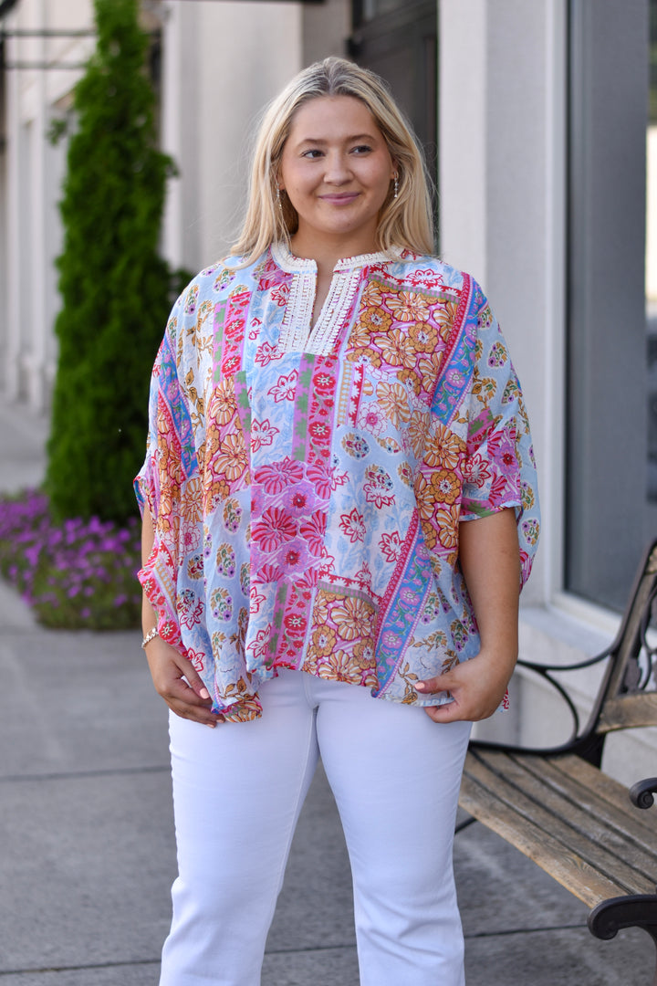 Patchwork Dolman Sleeve Top