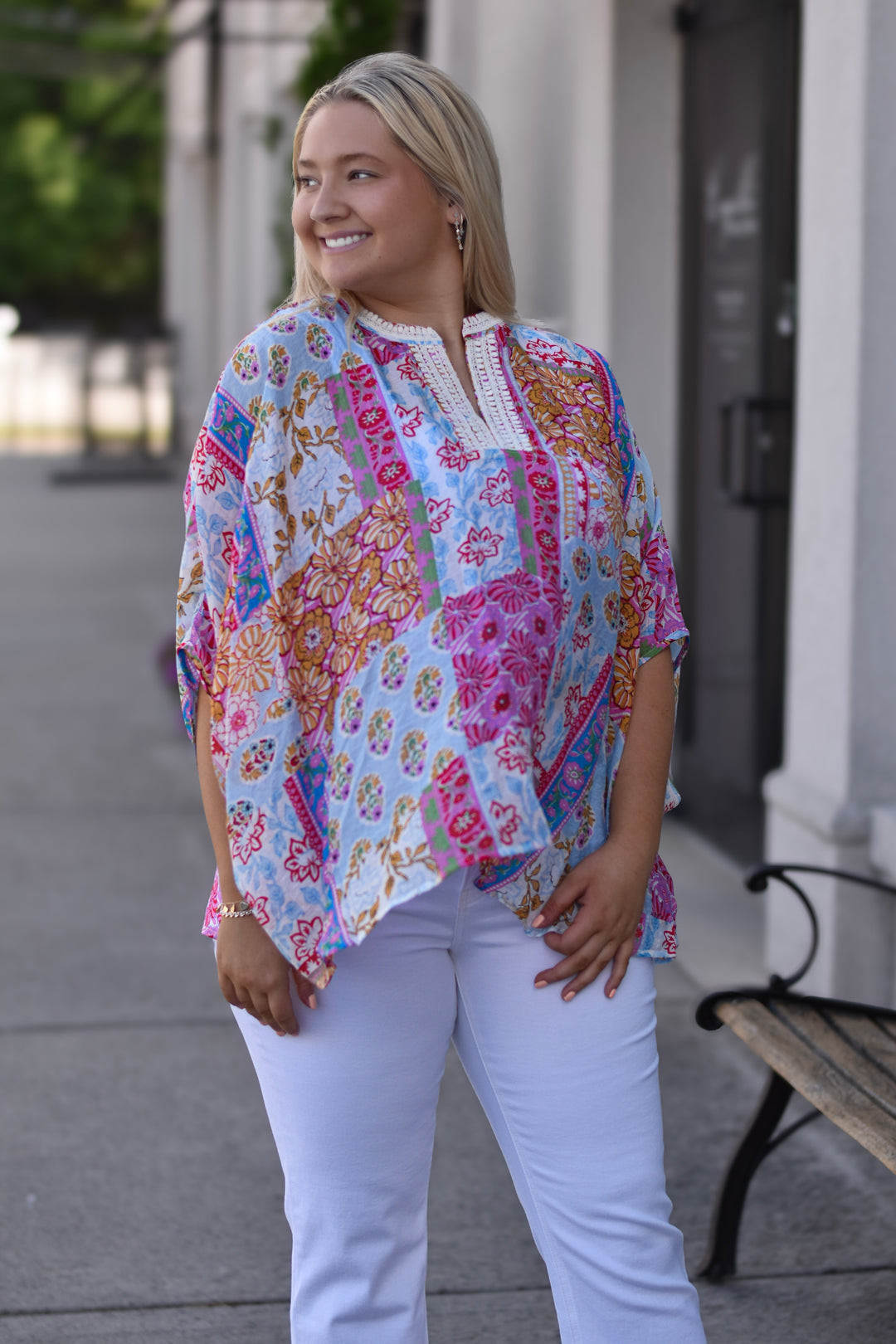 Patchwork Dolman Sleeve Top