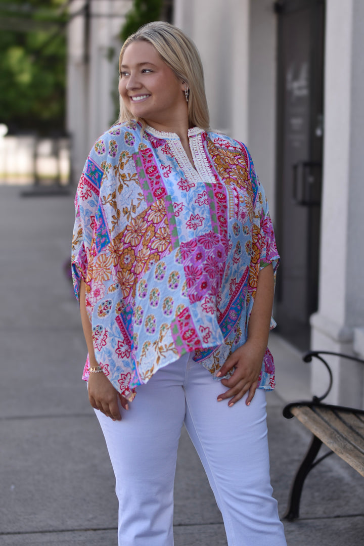 Patchwork Dolman Sleeve Top