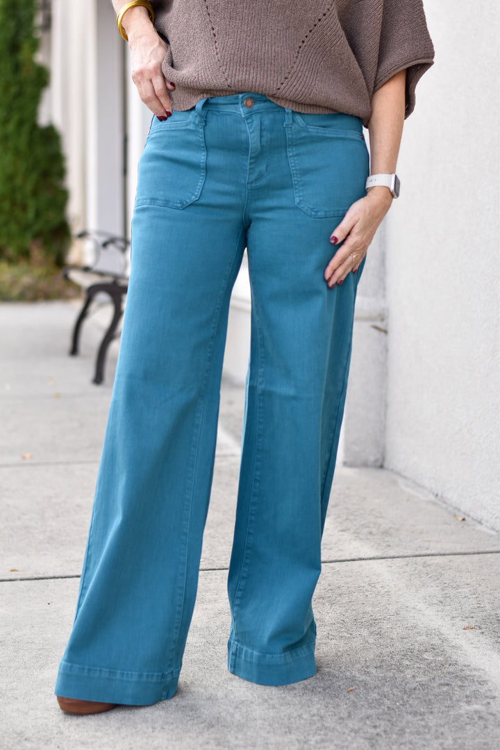 Judy Blue Teal Utility Wide Leg Jeans