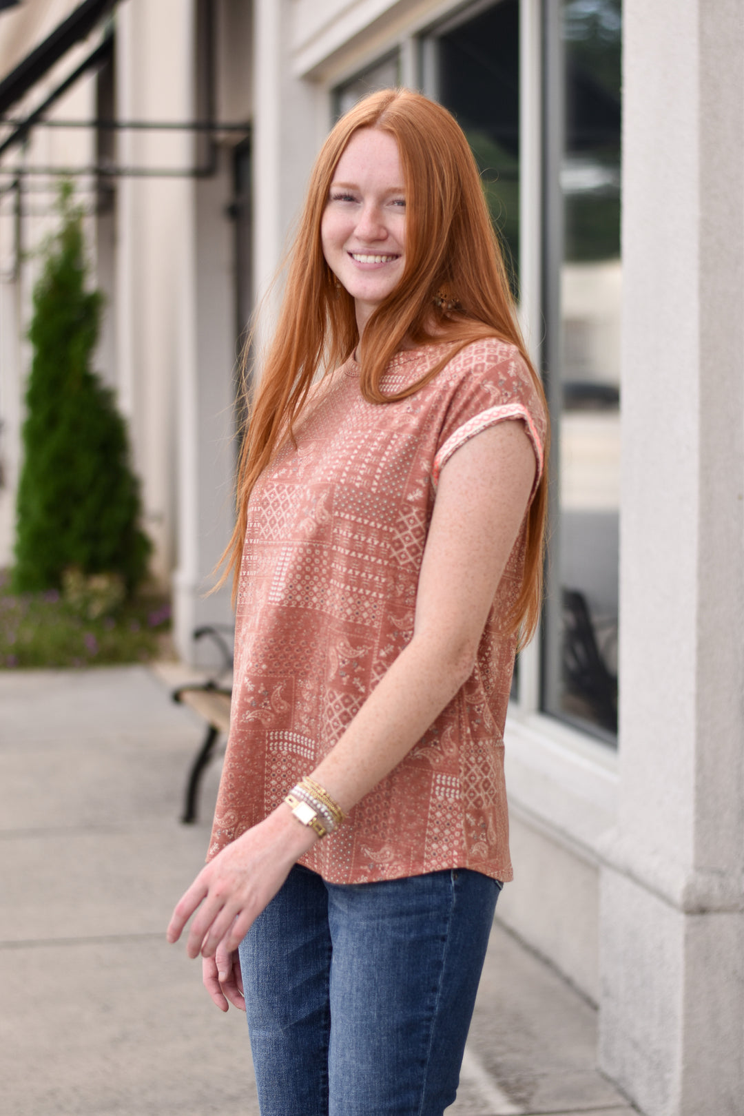 Paisley Knit Print Tee