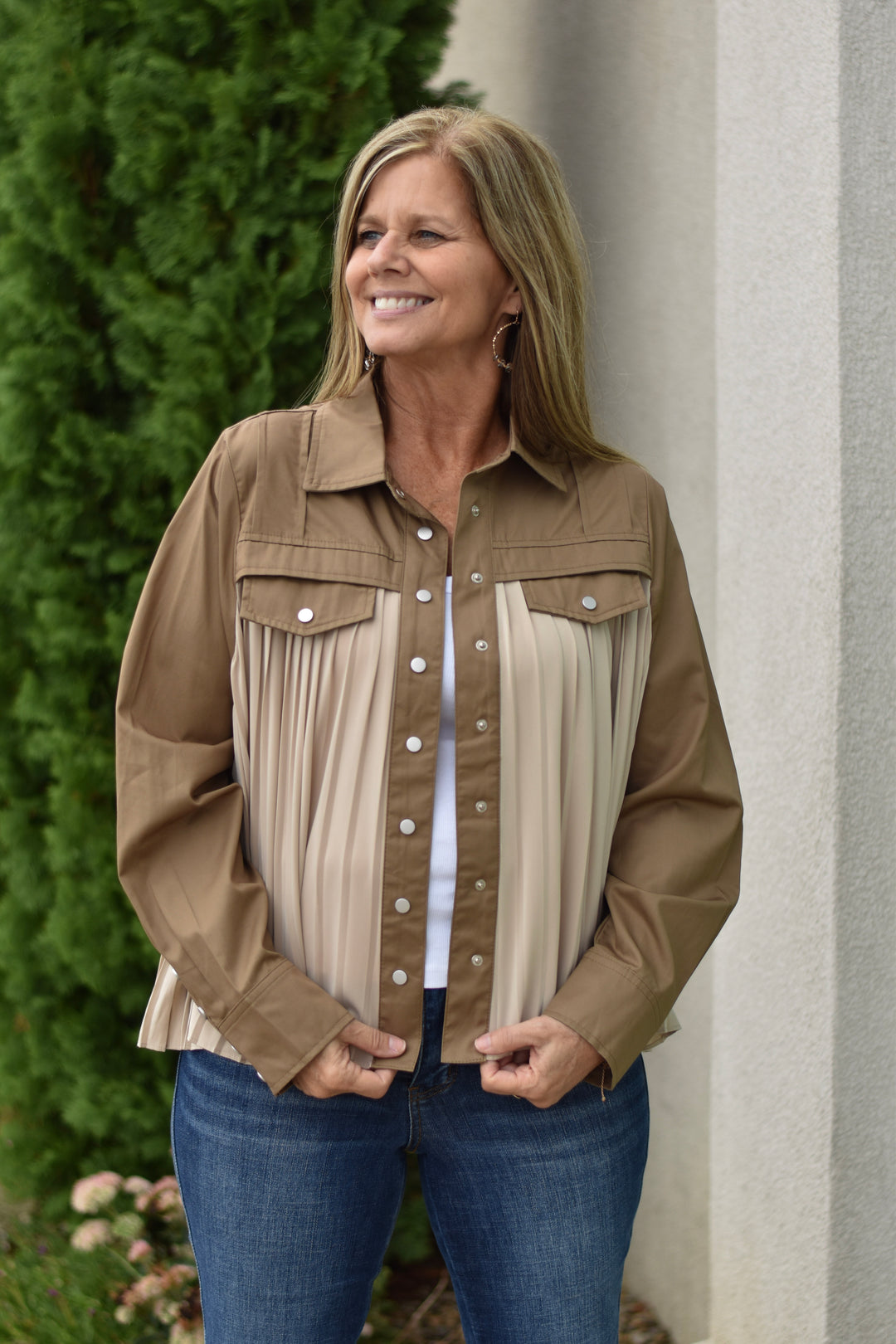 Fate Pleated Button Shirt Jacket