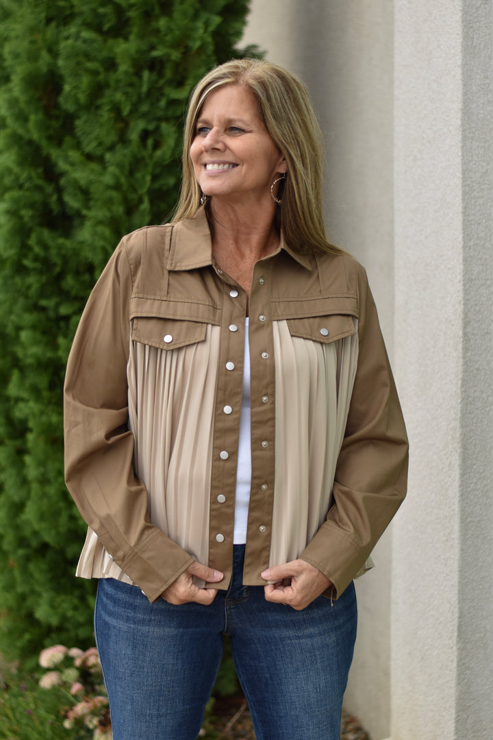 Fate Pleated Button Shirt Jacket